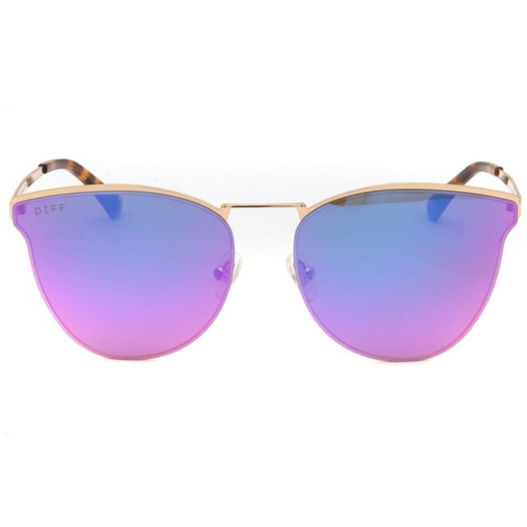 DIFF Sadie Sunglasses Gold Frame Purple Iridescent Mirror Lenses Oversized NWT - Picture 11 of 11